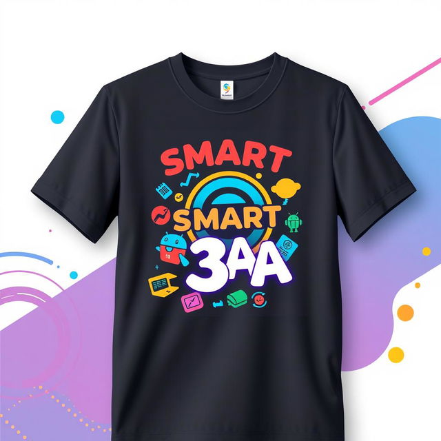 A colorful and modern T-shirt design for 'SMART 3A', featuring a vibrant and eye-catching logo