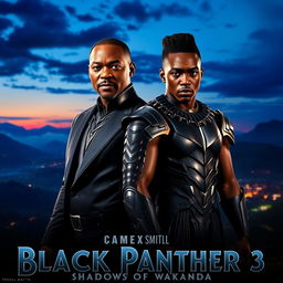 A captivating teaser image for 'Black Panther 3: Shadows of Wakanda (2025)' featuring Will Smith and Michael B