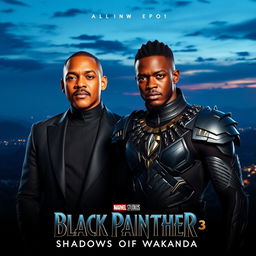 A captivating teaser image for 'Black Panther 3: Shadows of Wakanda (2025)' featuring Will Smith and Michael B
