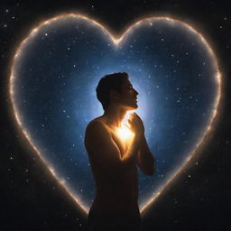 A surreal representation of 'The Power of Love' in human form, depicted as glowing entity whispering into the universe.