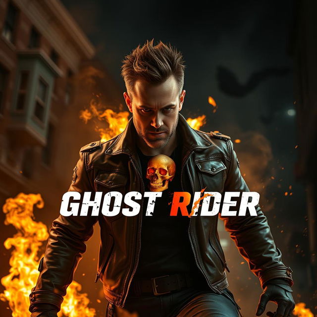 A thrilling teaser image for 'Ghost Rider (2025)' featuring Ryan Gosling as the iconic Ghost Rider, depicted in an intense and dynamic pose