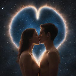 A surreal representation of 'The Power of Love' in human form, depicted as glowing entity whispering into the universe.