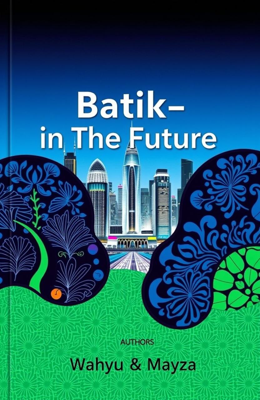 A captivating poster cover titled 'Batik-in The Future', featuring a vibrant and futuristic interpretation of traditional Batik patterns