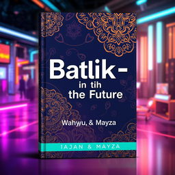 A unique book cover poster titled 'Batik-in The Future', showcasing an eye-catching design that blends traditional Batik artwork with futuristic elements