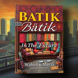 A unique book cover design for 'Batik in The Future' featuring a vibrant and eye-catching batik shop