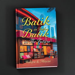 A unique book cover design for 'Batik in The Future' featuring a vibrant and eye-catching batik shop