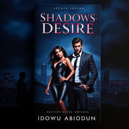 A dark and moody city skyline serves as the backdrop for the book cover of "Shadows of Desire" by Idowu Abiodun