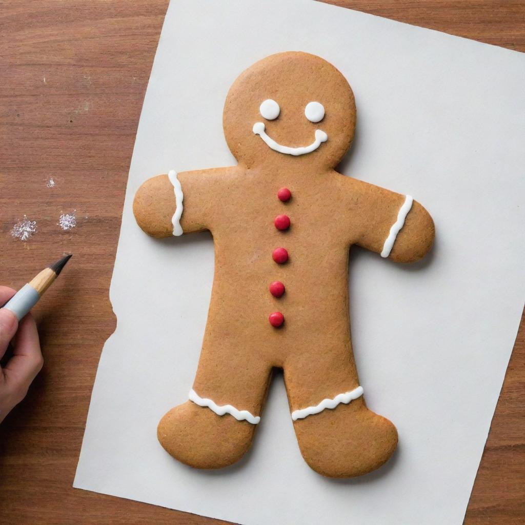 Draw a perfect gingerbread man template with bold lines, that can be used as cut-out on top of dough for gingerbread cookies.