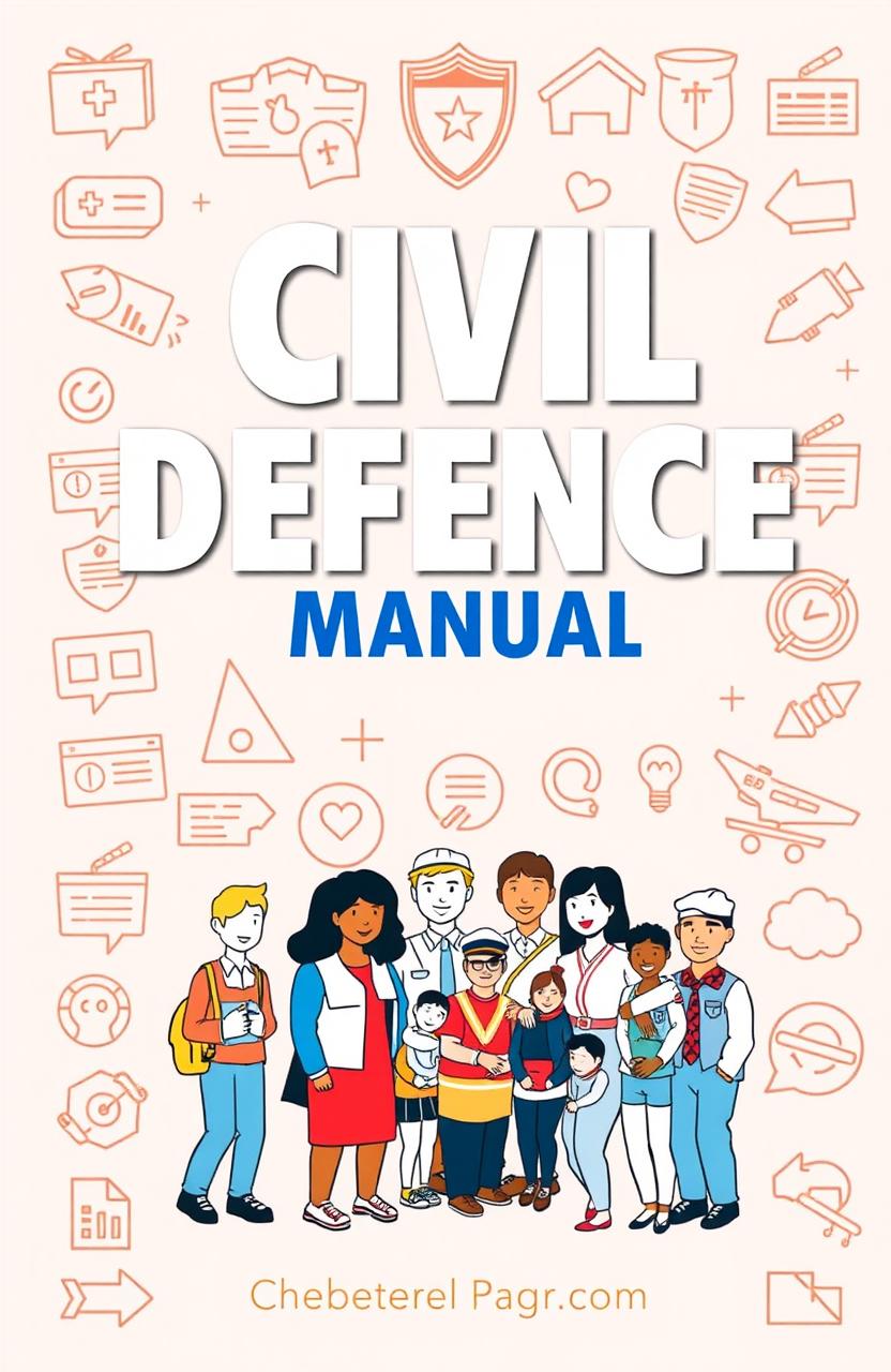 An informative book cover design for a Civil Defence manual, featuring a strong, bold title in an authoritative font