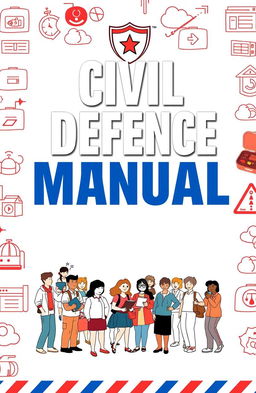 An informative book cover design for a Civil Defence manual, featuring a strong, bold title in an authoritative font