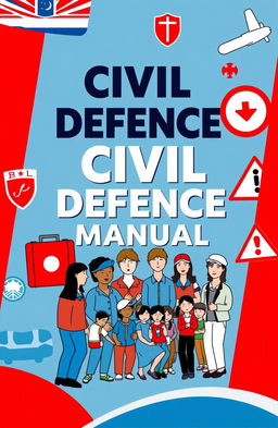 An informative book cover design for a Civil Defence manual, featuring a strong, bold title in an authoritative font