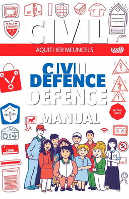 An informative book cover design for a Civil Defence manual, featuring a strong, bold title in an authoritative font