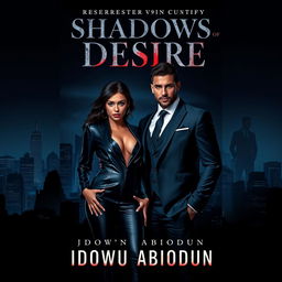 A book cover for "Shadows of Desire" by Idowu Abiodun, featuring a dark city skyline at night