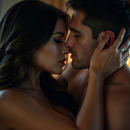 A sensual and intimate scene featuring a confident and attractive woman engaged in a passionate moment