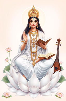 A beautifully depicted Goddess Saraswati, the Hindu goddess of knowledge, music, art, wisdom, and learning