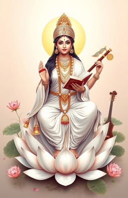 A beautifully depicted Goddess Saraswati, the Hindu goddess of knowledge, music, art, wisdom, and learning