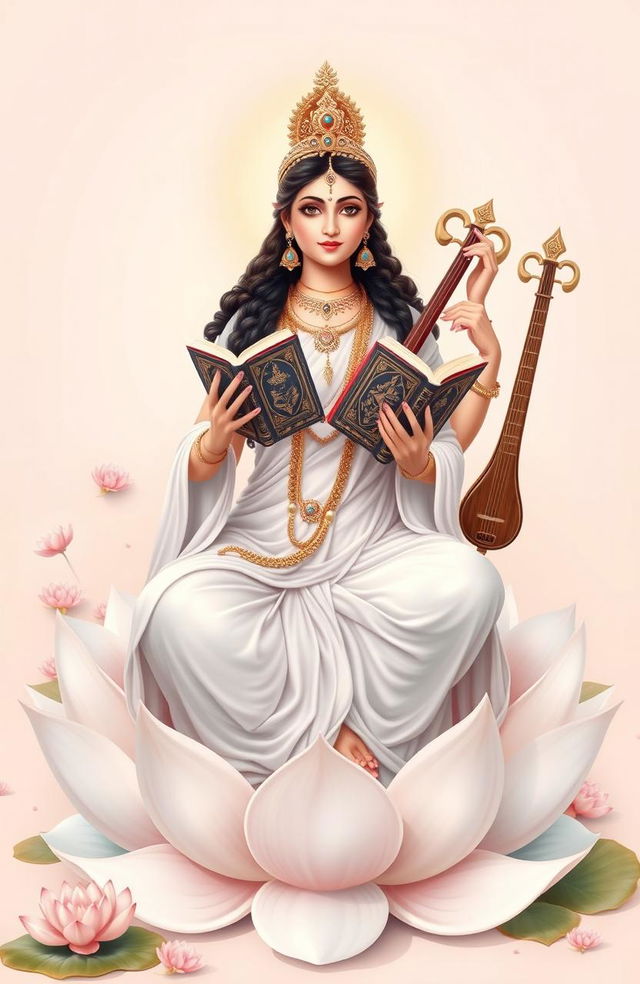 A beautifully depicted Goddess Saraswati, the Hindu goddess of knowledge, music, art, wisdom, and learning