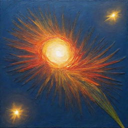 A textured impasto light painting, executed as a relief. The visual story should conjure up uplifting emotions.