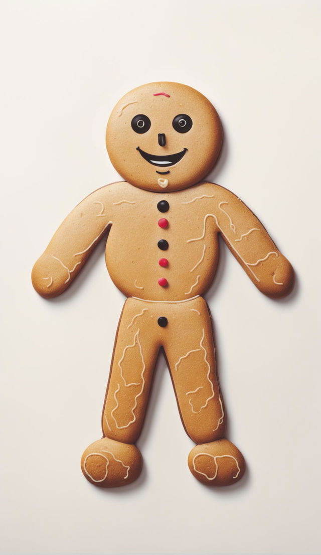 A bold black outline of a classic gingerbread man on a white background.