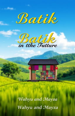 A book cover for 'Batik-in the Future' featuring a simple batik shop set against a beautiful landscape
