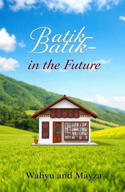 A book cover for 'Batik-in the Future' featuring a simple batik shop set against a beautiful landscape