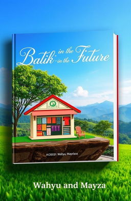 A book cover for 'Batik-in the Future' featuring a simple batik shop set against a beautiful landscape