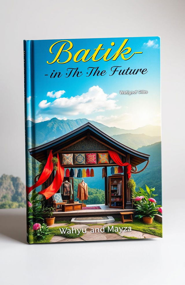 Aesthetic book cover for the title 'Batik-in The Future', featuring a beautifully designed batik shop surrounded by stunning scenery