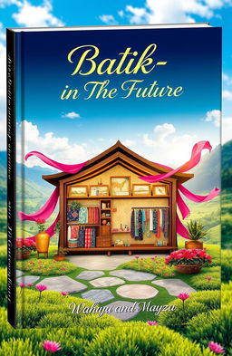 Aesthetic book cover for the title 'Batik-in The Future', featuring a beautifully designed batik shop surrounded by stunning scenery