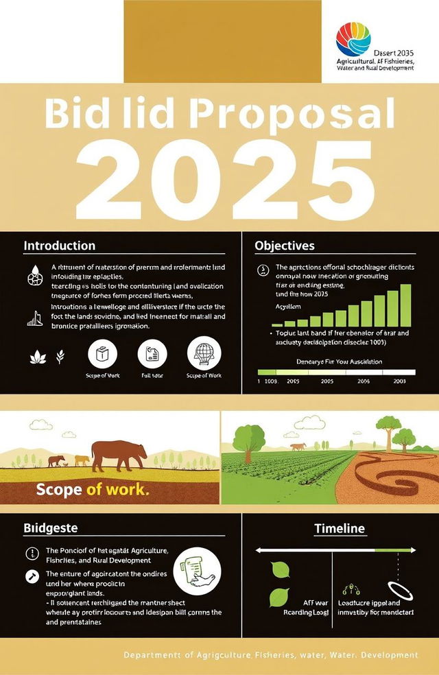 A professional and detailed bid proposal document for the 2025 financial year, focusing on land development and administration under the Department of Agriculture, Fisheries, Water and Rural Development