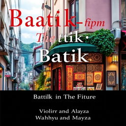 Aesthetic book cover for the title "Batik-in The Future", showcasing a picturesque batik store at the corner of a city alley