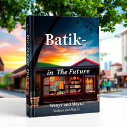 Aesthetic book cover for the title "Batik-in The Future", showcasing a picturesque batik store at the corner of a city alley