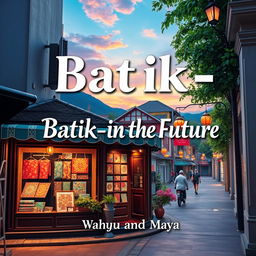 Aesthetic book cover for the title "Batik-in The Future", showcasing a picturesque batik store at the corner of a city alley