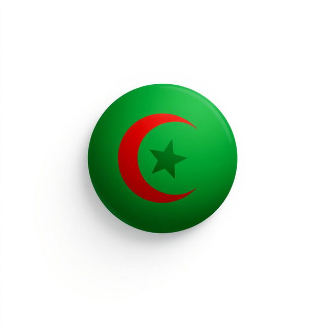 A logo design that symbolizes Algeria, featuring iconic elements such as the star and crescent from the national flag, the colors green and white prominently displayed, and motifs inspired by traditional Algerian patterns