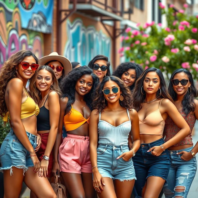 A stunning group of confident, attractive women of various ethnicities, showcasing their unique styles and personalities