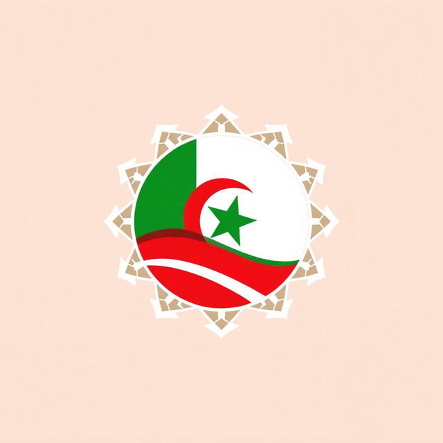 A logo design that evokes the essence of Algeria using only red, green, and white colors while avoiding any references to the national flag