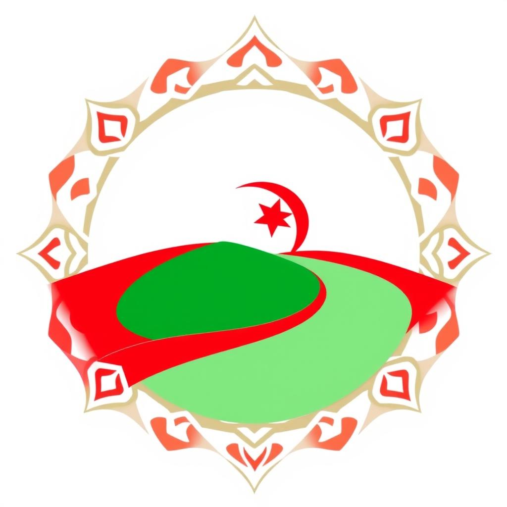 A logo design that evokes the essence of Algeria using only red, green, and white colors while avoiding any references to the national flag