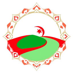 A logo design that evokes the essence of Algeria using only red, green, and white colors while avoiding any references to the national flag