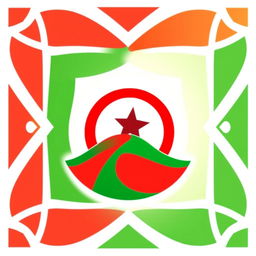 A logo design that evokes the essence of Algeria using only red, green, and white colors while avoiding any references to the national flag