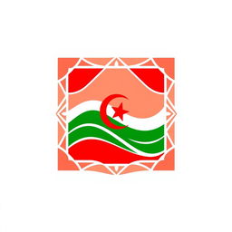 A logo design that evokes the essence of Algeria using only red, green, and white colors while avoiding any references to the national flag