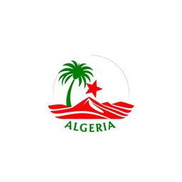 A logo design that reflects the cultural essence of Algeria using only red, green, and white colors, while strictly avoiding any elements of the national flag
