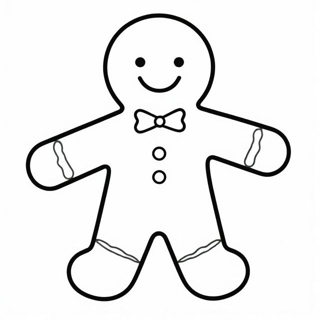 A high-resolution, black and white outline of a traditional gingerbread man. The image is designed to be printable for crafting purposes, and simplistic enough to be used as a stencil or template.