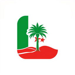 An icon design that reflects the essence of Algeria using exclusively red, green, and white colors, avoiding any direct references to the national flag