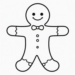 A high-resolution, black and white outline of a traditional gingerbread man. The image is designed to be printable for crafting purposes, and simplistic enough to be used as a stencil or template.