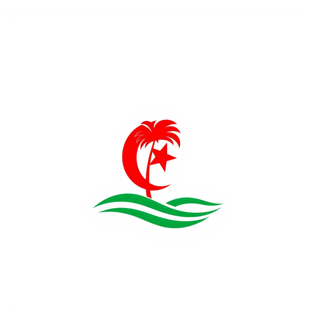 A minimalist icon that symbolizes Algeria using only red, green, and white colors, without any reference to the national flag