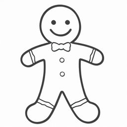 A high-resolution, black and white outline of a traditional gingerbread man. The image is designed to be printable for crafting purposes, and simplistic enough to be used as a stencil or template.