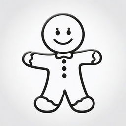 Adjust the previous gingerbread man outline. Now, he is waving. Maintain the simplistic, high-resolution, black and white design, suitable for printing and crafting.