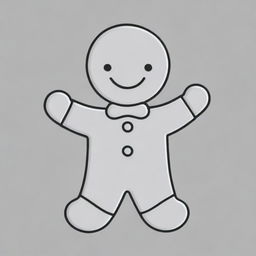 Adjust the previous gingerbread man outline. Now, he is waving. Maintain the simplistic, high-resolution, black and white design, suitable for printing and crafting.