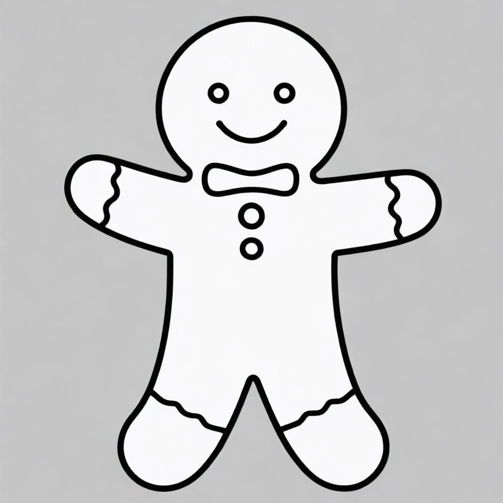 Modify the waving gingerbread man outline to reflect him waving with only one arm. Retain the high-resolution, black and white, simplistic design for ease of printing and crafting.