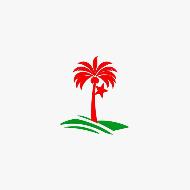 A minimalist icon that captures the essence of Algeria using only red, green, and white colors, while explicitly avoiding any representation of the national flag