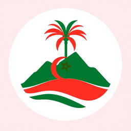 A minimalist icon that captures the essence of Algeria using only red, green, and white colors, while explicitly avoiding any representation of the national flag